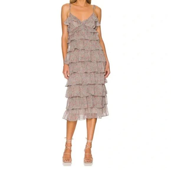 NWT Tularosa Ruffle Tiered Layered  Grey Floral Print Slip Dress Size XS | Alter - Picture 1 of 7